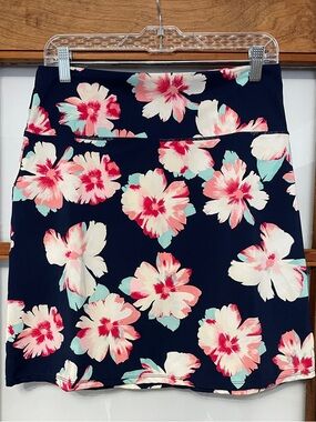 Carve Floral Navy A-Line Skirt - Navy with Pink & Cream Flowers